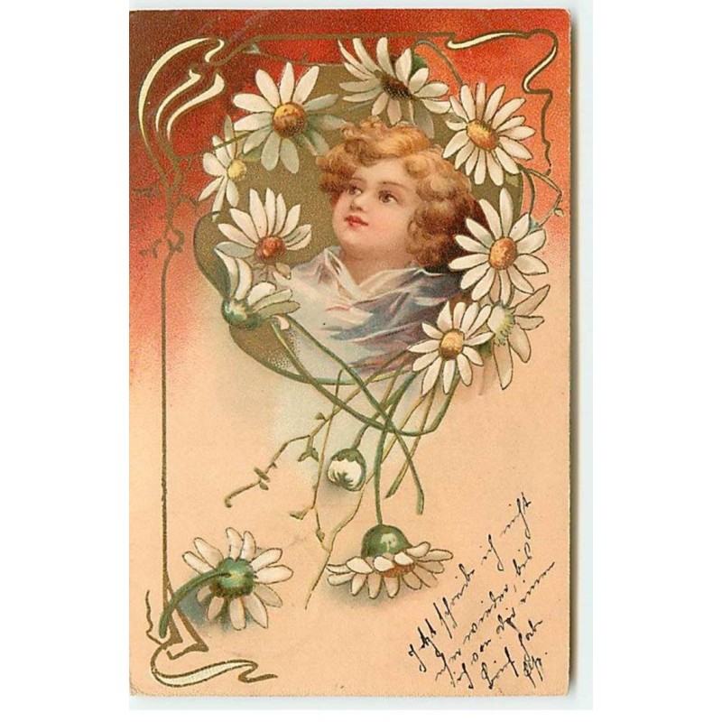 n°20187 - Clapsaddle - Portrait d'un enfant au milieu de marguerites
