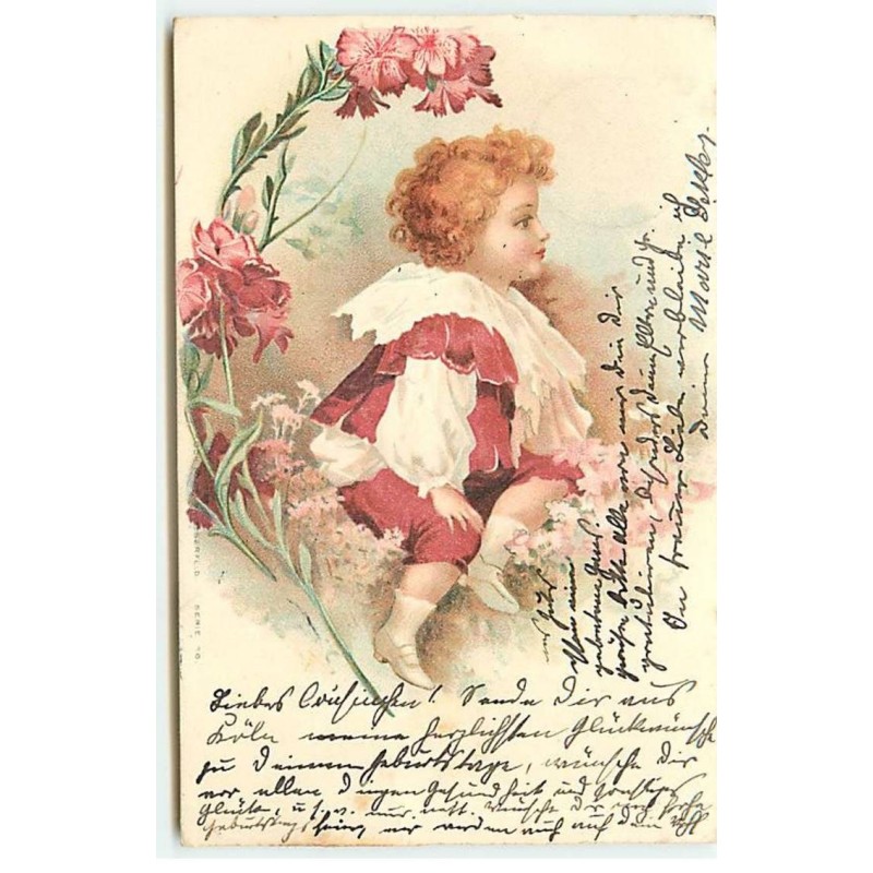 n°20193 - Clapsaddle - Jeune garçon assis parmi des fleurs