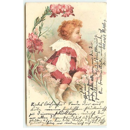 n°20193 - Clapsaddle - Jeune garçon assis parmi des fleurs