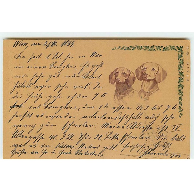n°20197 - Carte Gaufrée - Deux teckels - 1899 - Dackel