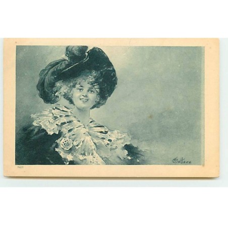 n°20208 - Bottaro - Jeune femme avec un grand chapeau avec une plume