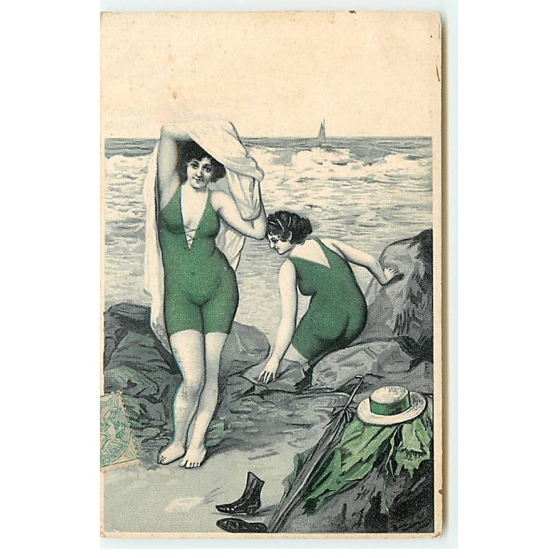 n°20212 - Jeunes femmes se séchant après un bain dans la mer - Baigneuse