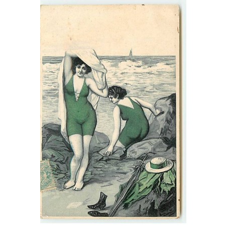 n°20212 - Jeunes femmes se séchant après un bain dans la mer - Baigneuse