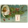 n°20216 - Carte Gaufrée - Clapsaddle - Bonne et Heureuse Année - Ange dans un médaillon, feuille de houx