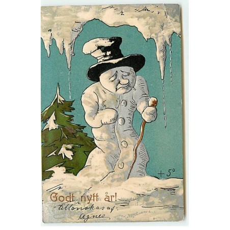 n°20220 - Carte Gaufrée - Godt nytt ar ! - Bonhomme de neige