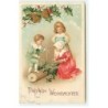n°20223 - Carte Gaufrée - Clapsaddle - Fröhliche Weihnachten - Enfants accrochant des branches de houx autour d'un tronc