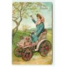n°20225 - Fröhliche Pfingsten - Jeune fille conduisant une voiture fleurie