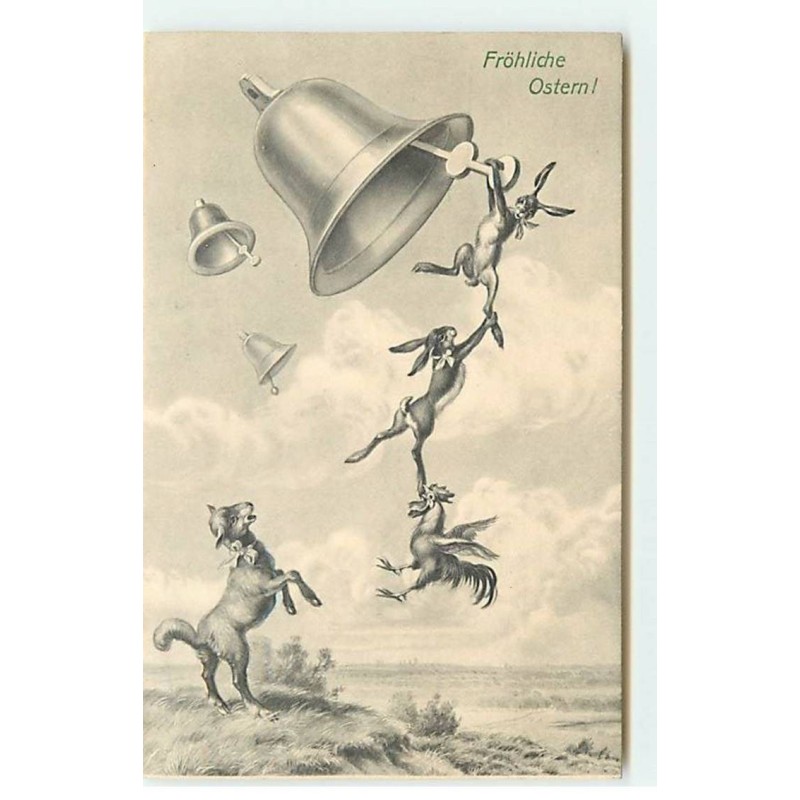 n°20234 - MM Vienne n°760 - Fröhliche Ostern - Lièvres, coq et mouton après une cloche