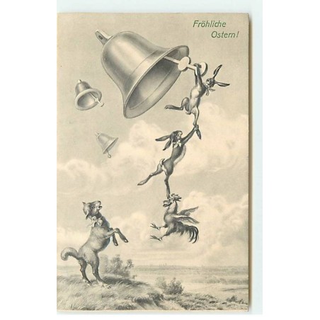 n°20234 - MM Vienne n°760 - Fröhliche Ostern - Lièvres, coq et mouton après une cloche