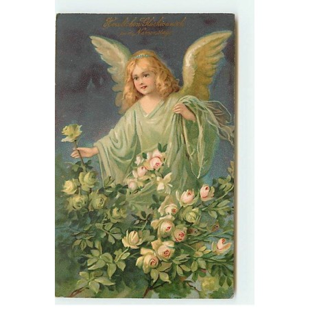 n°20239 - Herzlichen Glückwünsch zum Namenstage - Ange ceuillant une rose