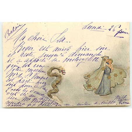 n°20243 - Collage - Serpent suivant Marie tenant Jésus