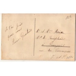 n°20252 - Carte Brodée - 1er Avril - Poisson passant sous un fer à cheval entouré de myosotis