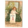 n°20269 - Carte Gaufrée - Clapsaddle - Bonne et Heureuse Année - Ange sur un balcon fleuri
