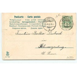 n°20282 - Carte Gaufrée - Fröhliche Ostern - Garçon montrant des oeufs à un lièvre