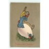 n°20283 - Fröhliche Ostern - Lièvre jouant d'un cor de chasse assis sur un oeuf