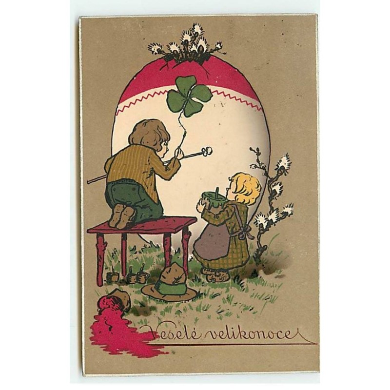 n°20285 - Veselé Velikonoces - Enfants peignant un oeuf