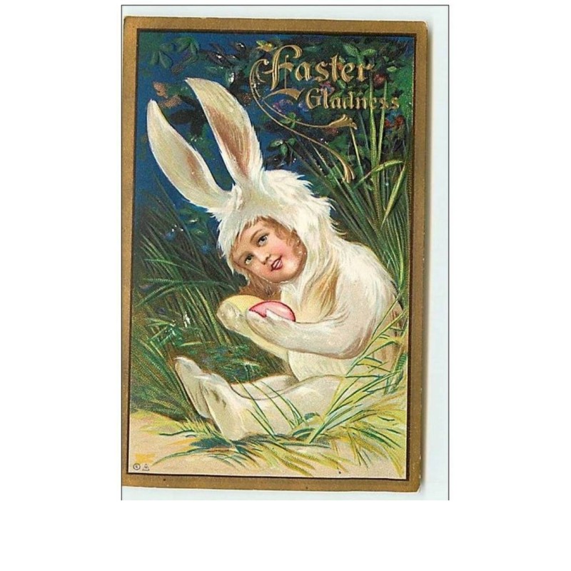 n°11031 - Carte Fantaisie Gaufrée - Easter Gladness - Enfant déguisé en Lapin