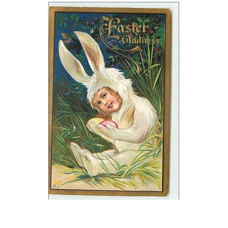 n°11031 - Carte Fantaisie Gaufrée - Easter Gladness - Enfant déguisé en Lapin