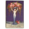 n°20296 - Art Déco - Bonne Fête - Jeune femme sous une arche de fleurs