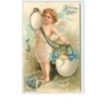 n°11032 - Carte Fantaisie Gaufrée - Clapsaddle - Joyeuses Pâques - Angelot et Oeuf n°1
