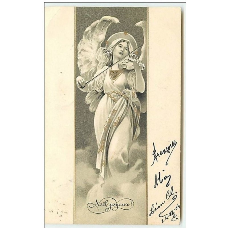 n°11035 - Carte Fantaisie - Noël Joyeux - Ange jouant du violon