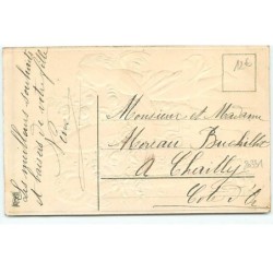 n°20331 - Carte Gaufrée - Bonne Année - Anges portant un seau de champagne avec une bouteille des roses