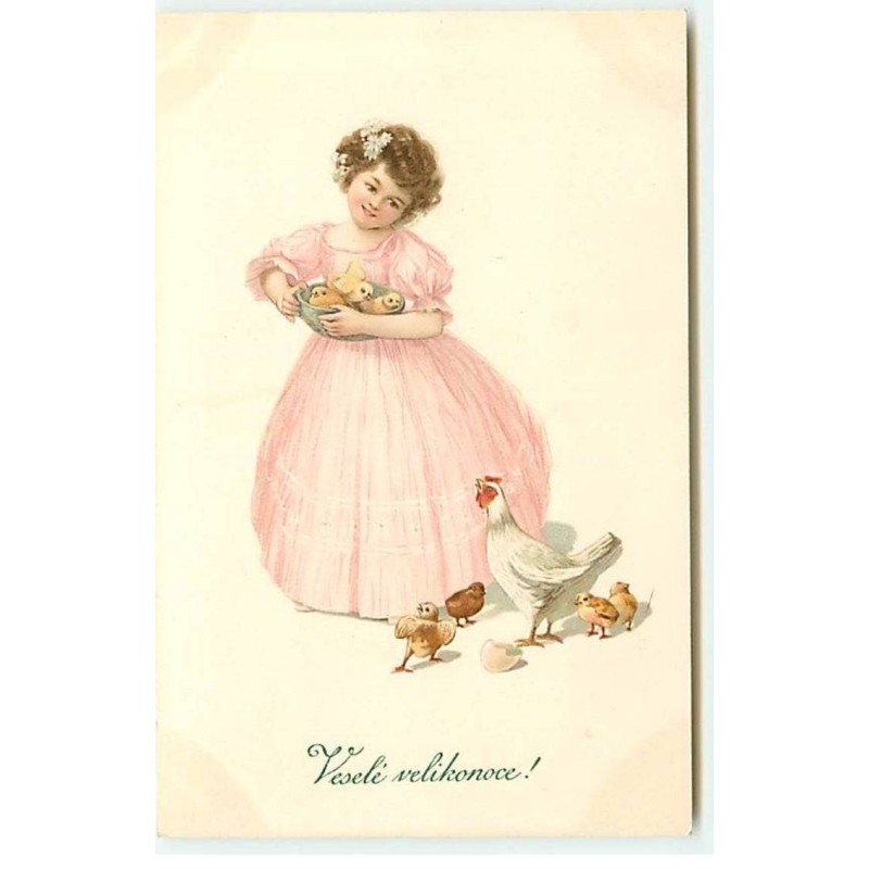 n°20338 - MM Vienne n°653 - Veselé velikonoce - Fillette portant des poussins sous le regard d'une poule