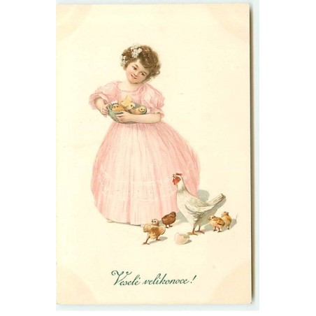 n°20338 - MM Vienne n°653 - Veselé velikonoce - Fillette portant des poussins sous le regard d'une poule