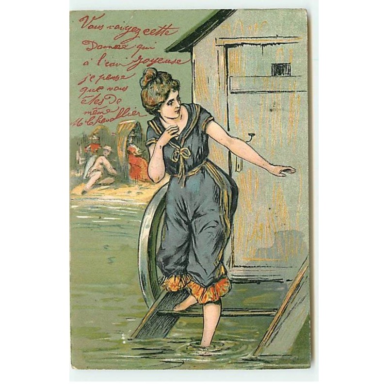n°20347 - Carte Gaufrée - Jeune femme en tenue de bain allant  se baigner - Baigneuse