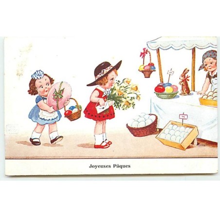 n°20364 - John Wills - Joyeuses Pâques - Jeunes filles devant une marchande d'oeufs