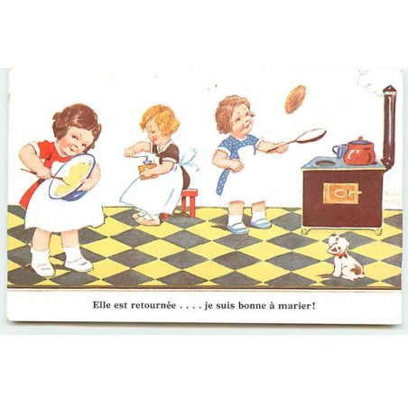 n°20365 - John Wills - Elle est retournée ... je suis bonne à marier ! - Fillettes faisant des crêpes