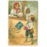 n°20374 - Carte Gaufrée - Bonne Année - Jeune homme saluant une jeune fille tenant une poupée