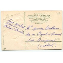 n°20374 - Carte Gaufrée - Bonne Année - Jeune homme saluant une jeune fille tenant une poupée