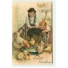 n°20376 - Carte Gaufrée - Easter Greetings - Enfants regardant des poules et des poussins mangeant
