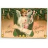 n°20388 - Carte Gaufrée - Clapsaddle - A Happy Christmas be yours - Ange jouant de la Harpe