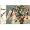 n°20390 - Willim - Fröhliches Weihnachtsfest - Ange gardien et nains allumant les bougies d'un sapin