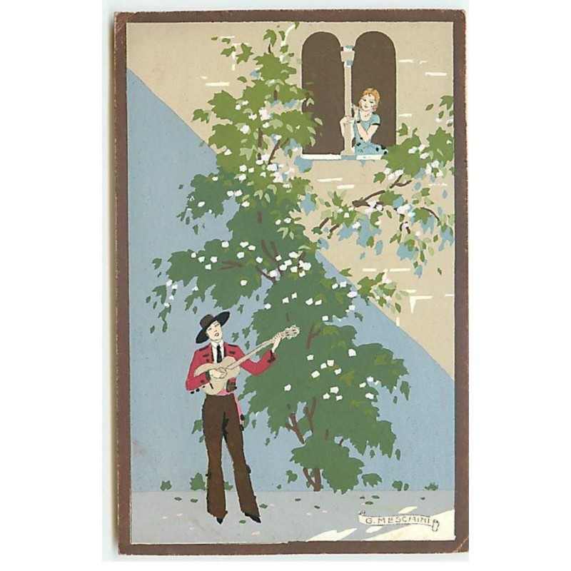 n°20407 - Illustrateur - G. Meschini - Ars Nova - Homme jouant de la guitare sous la fenêtre d'une femme