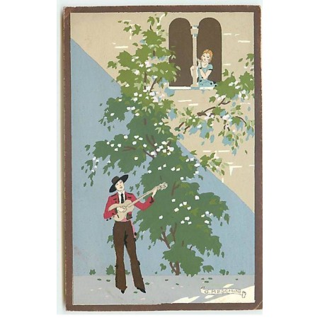 n°20407 - Illustrateur - G. Meschini - Ars Nova - Homme jouant de la guitare sous la fenêtre d'une femme