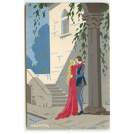 n°20411 - Illustrateur - G. Meschini - Ars Nova - Couple s'embrassant - Carte peinte à la main
