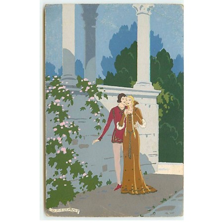 n°20412 - Illustrateur - G. Meschini - Ars Nova - Couple se promenant - Carte peinte à la main