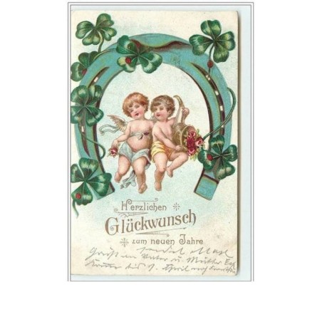 n°2042 - Herzlichen Glückwunsch zum neuen Jahre - Angelots et fer à cheval