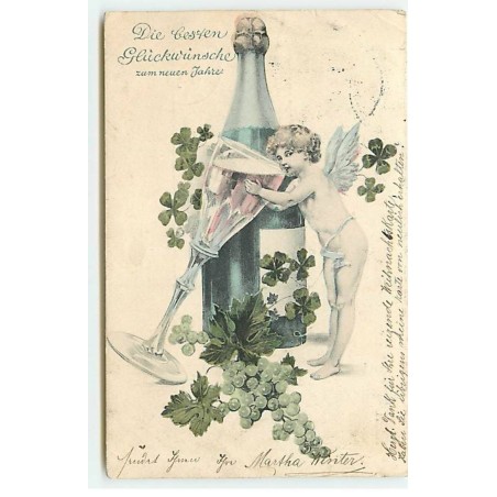 n°20428 - Ange buvant dans une flûte du champagne