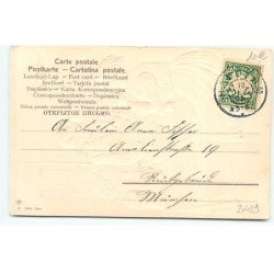 n°20429 - Carte Gaufrée - Prosit Neujahr - Un homme et deux femmes attablés et buvant