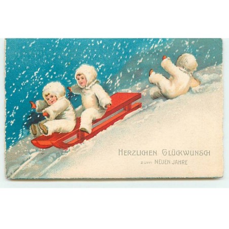 n°20431 - Herzlichen Glückwunsch zum Neuen Jahre - Clapsaddle ? - Enfants sur une luge