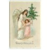 n°20432 - Carte Gaufrée - Gesegnete Weihnachten - Un ange et une ange gardien tenant un sapin