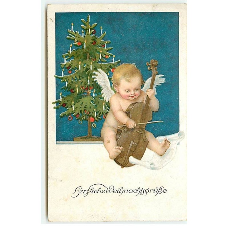 n°20436 - Herzliche Weihnachtsgruss - Angelot jouant du violon