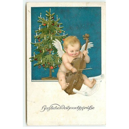 n°20436 - Herzliche Weihnachtsgruss - Angelot jouant du violon
