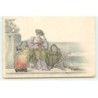 n°20507 - Illustrateur - Femme assise sur un banc en pierre, avec un tambourin à côté d'elle