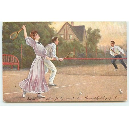 n°20508 - Illustrateur -Deux hommes et une femme jouant au Tennis