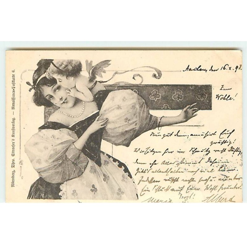 n°20515 - Illustrateur- Art nouveau - Stroefer - Ange embrassant une jeune femme